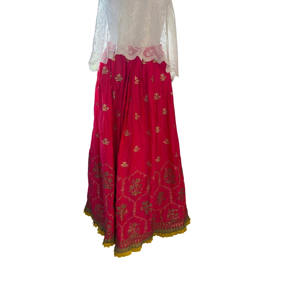 Pink Gold Embroidered Lehenga Skirt Ethnic Indian Wedding Party Wear Maxi